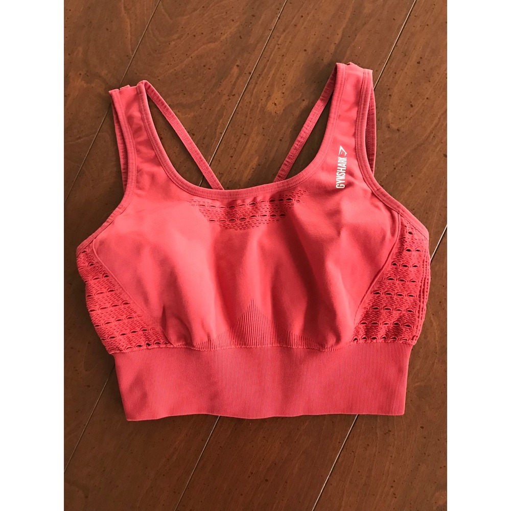 Gymshark Energy+ Seamless Sports Bra Coral‎ Pink Strappy Back Eyelet Detail